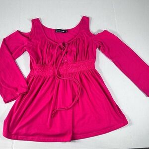 Hot Pink Cold-Shoulder Lace-Waist Renaissance Inspired Top